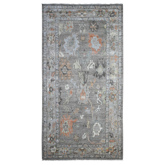 Oushak And Peshawar Wool Hand Knotted Rug Grey Gray 5.11X11.4 -O089588