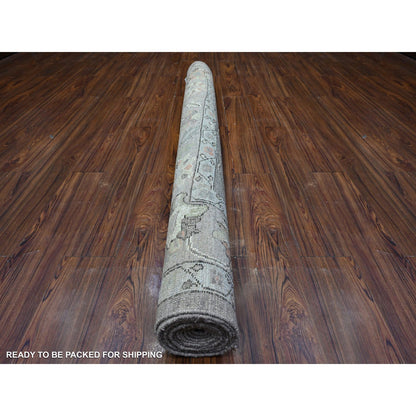 Oushak And Peshawar Wool Hand Knotted Rug Grey Gray 5.11X11.4 -O089588