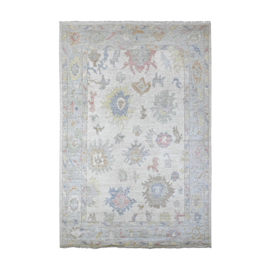 Oushak And Peshawar Wool Hand Knotted Rug Ivory Blue 6.0X9.0 -O089589