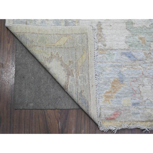 Oushak And Peshawar Wool Hand Knotted Rug Ivory Blue 6.0X9.0 -O089589