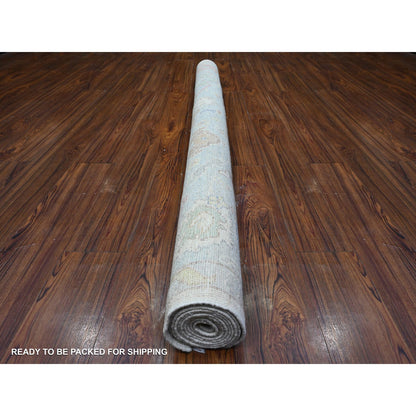Oushak And Peshawar Wool Hand Knotted Rug Ivory Blue 6.0X9.0 -O089589