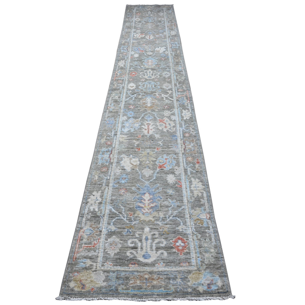 Gray 2'6" x 15'3" Oushak And Peshawar Hand knotted Wool Rug - Sku: O089596