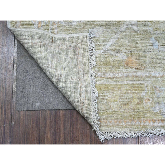 Oushak And Peshawar Wool Hand Knotted Rug Green Green 2.9X11.5 -O089597