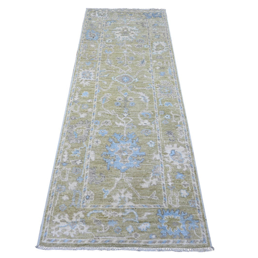 Oushak And Peshawar Wool Hand Knotted Rug Green Green 2.10X7.10 -O089598