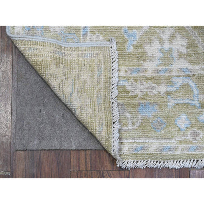 Oushak And Peshawar Wool Hand Knotted Rug Green Green 2.10X7.10 -O089598
