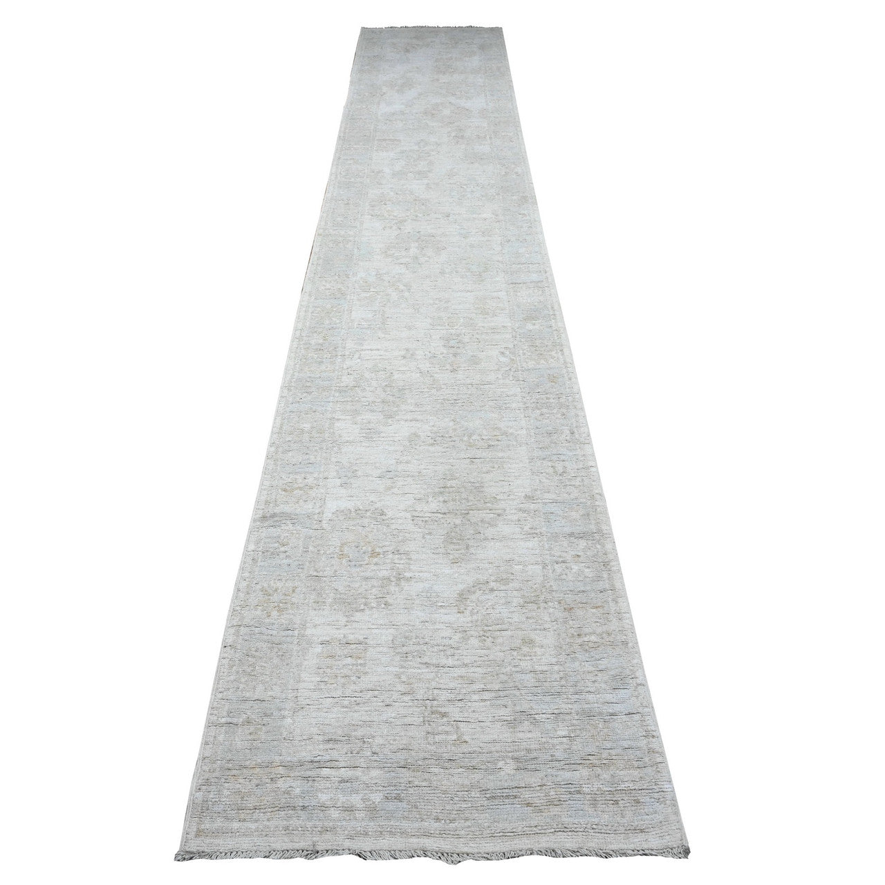 Gray 2'8" x 15'5" Oushak And Peshawar Hand knotted Wool Rug - Sku: O089599