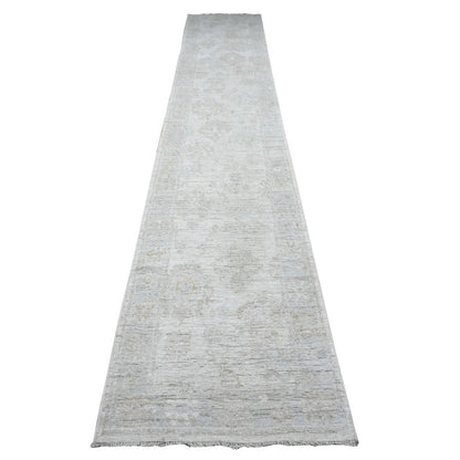 Oushak And Peshawar Wool Hand Knotted Rug Grey Gray 2.8X15.5 -O089599