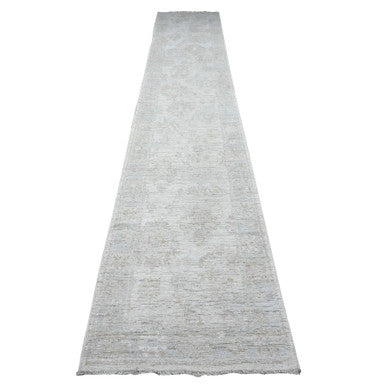 Oushak And Peshawar Wool Hand Knotted Rug Grey Gray 2.8X15.5 -O089599