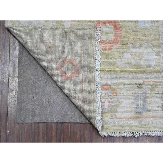 Oushak And Peshawar Wool Hand Knotted Rug Green Gray 2.8X11.6 -O089600