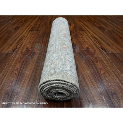 Oushak And Peshawar Wool Hand Knotted Rug Green Gray 2.8X11.6 -O089600