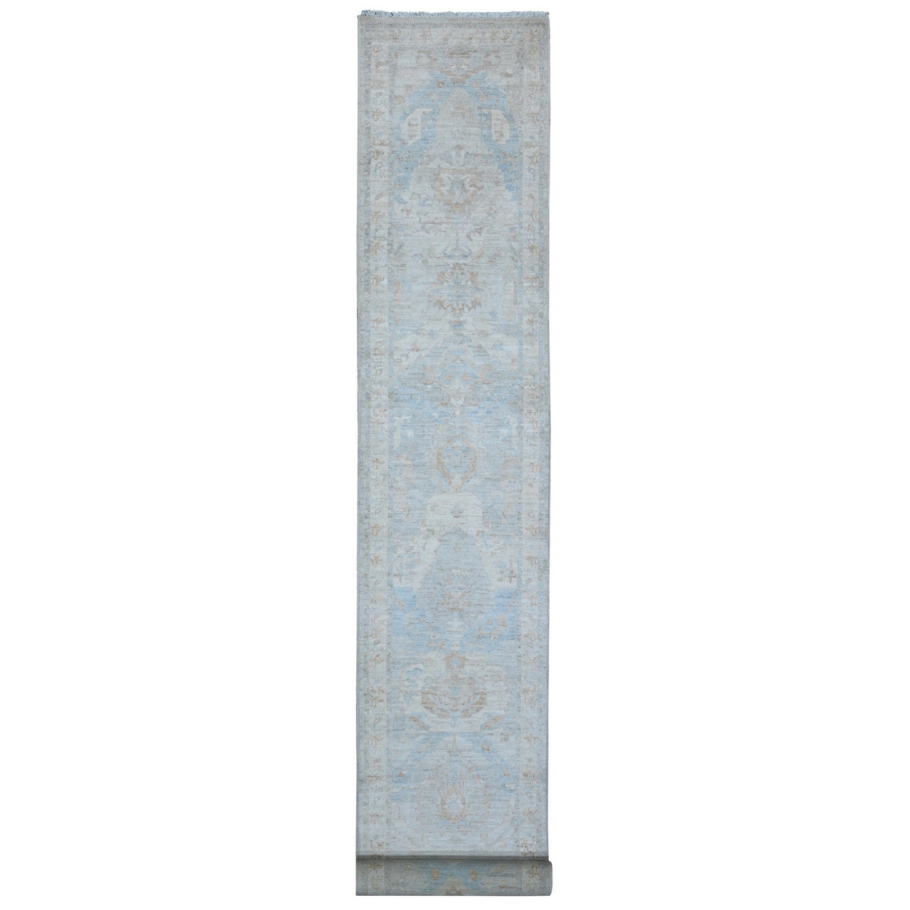 Gray 2'6" x 18'10" Oushak And Peshawar Hand knotted Wool Rug - Sku: O089602