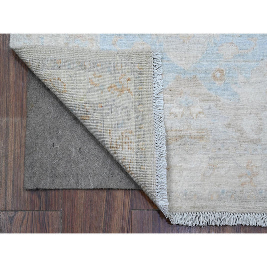 Oushak And Peshawar Wool Hand Knotted Rug Grey Ivory 2.6X18.10 -O089602