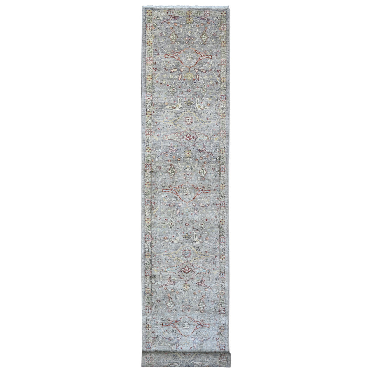 Gray 3'0" x 19'9" Oushak And Peshawar Hand knotted Wool Rug - Sku: O089603