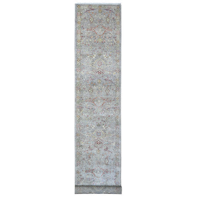 Oushak And Peshawar Wool Hand Knotted Rug Grey Gray 3.0X19.9 -O089603