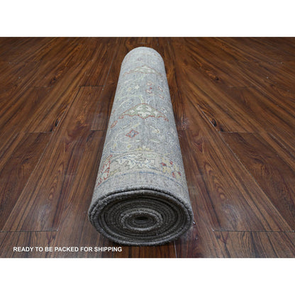 Oushak And Peshawar Wool Hand Knotted Rug Grey Gray 3.0X19.9 -O089603
