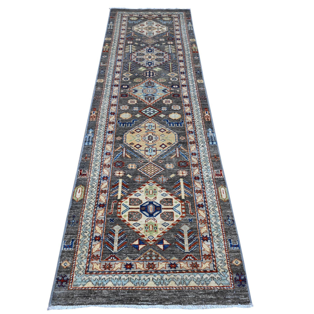 Gray 2'7" x 9'6" Oushak And Peshawar Hand knotted Wool Rug - Sku: O089604