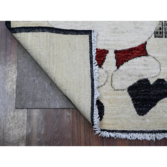 Modern and Contemporary Wool Hand Knotted Rug Ivory Black 2.5X3.11 -O089605