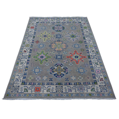 Kazak Wool Hand Knotted Rug Grey Ivory 4.10X6.1 -O089607