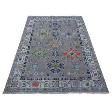 Kazak Wool Hand Knotted Rug Grey Ivory 4.10X6.1 -O089607