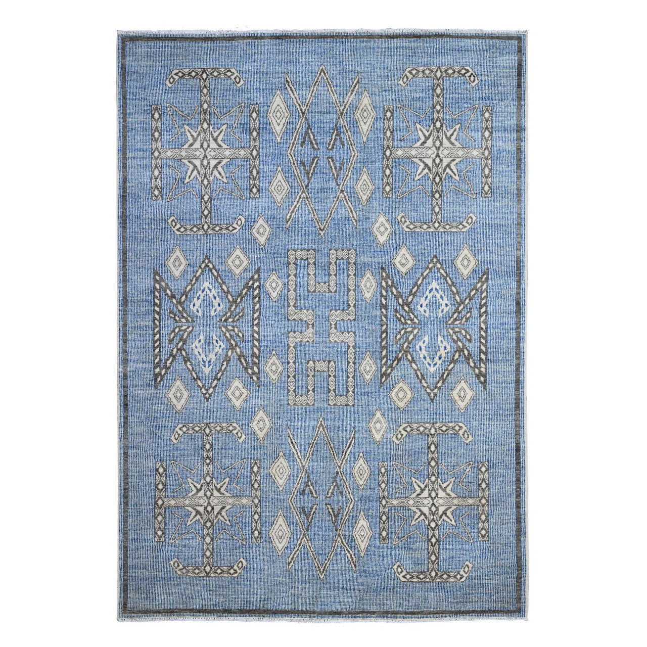 Blue 5'11" x 8'8" Oushak And Peshawar Hand knotted Wool Rug - Sku: O089613