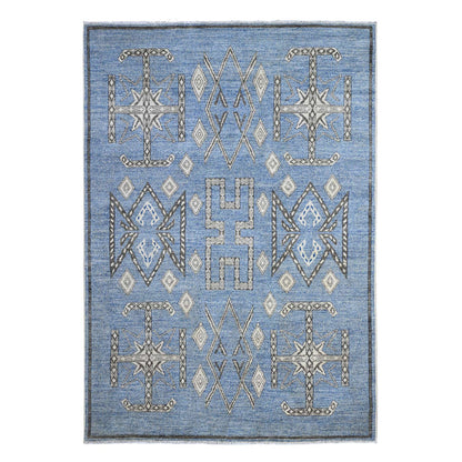 Oushak And Peshawar Wool Hand Knotted Rug Blue Black 5.11X8.8 -O089613