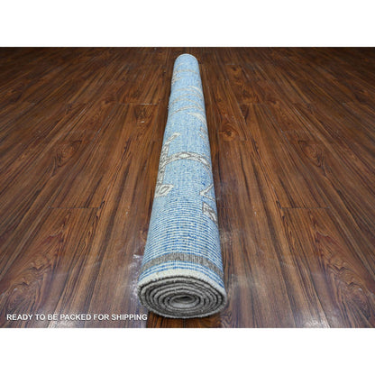 Oushak And Peshawar Wool Hand Knotted Rug Blue Black 5.11X8.8 -O089613