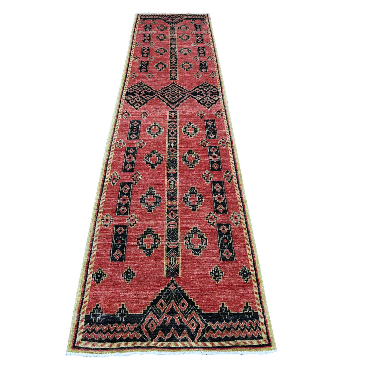 Red 2'7" x 11'2" Oushak And Peshawar Hand knotted Wool Rug - Sku: O089615