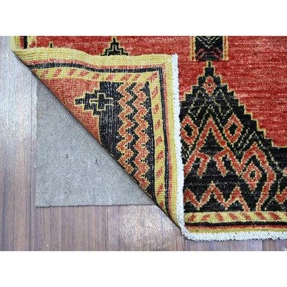 Oushak And Peshawar Wool Hand Knotted Rug Red Green 2.7X11.2 -O089615