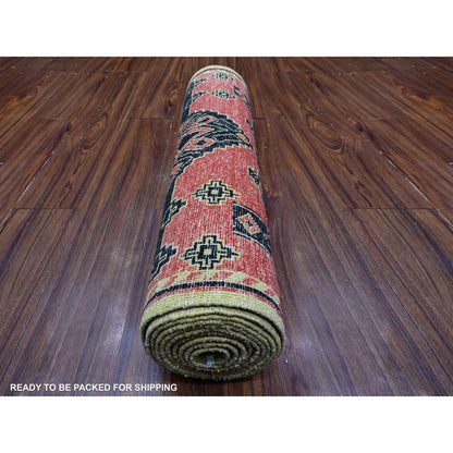 Oushak And Peshawar Wool Hand Knotted Rug Red Green 2.7X11.2 -O089615