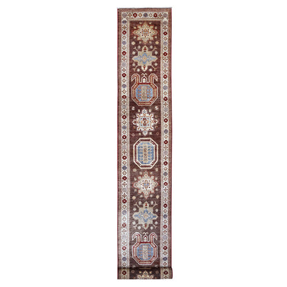 Kazak Wool Hand Knotted Rug Brown Ivory 2.5X20.5 -O089617