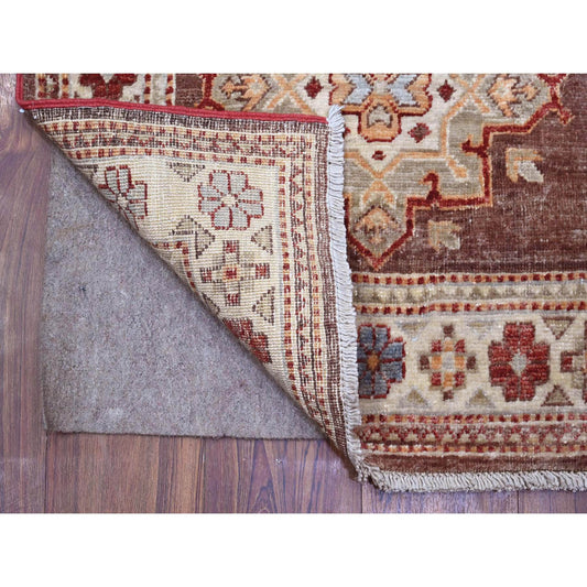 Kazak Wool Hand Knotted Rug Brown Ivory 2.5X20.5 -O089617