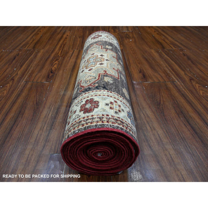 Kazak Wool Hand Knotted Rug Brown Ivory 2.5X20.5 -O089617
