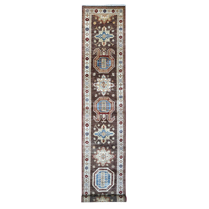 Kazak Wool Hand Knotted Rug Brown Ivory 2.8X17.4 -O089618