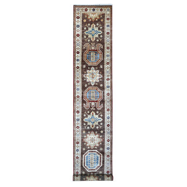 Kazak Wool Hand Knotted Rug Brown Ivory 2.8X17.4 -O089618