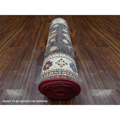 Kazak Wool Hand Knotted Rug Brown Ivory 2.8X17.4 -O089618