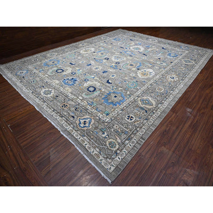 Heriz Wool Hand Knotted Rug Grey Gray 11.9X15.2 -O089619