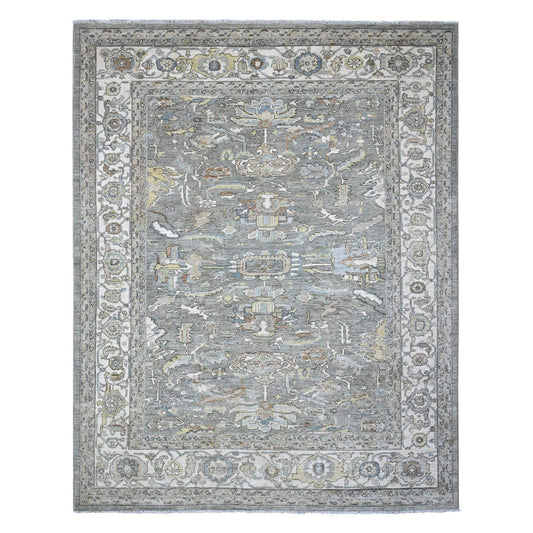 Oushak And Peshawar Wool Hand Knotted Rug Grey Ivory 8.3X10.5 -O089620
