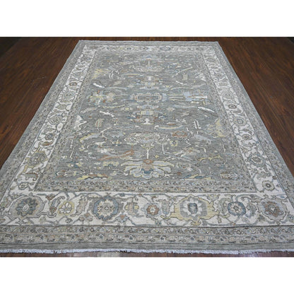 Oushak And Peshawar Wool Hand Knotted Rug Grey Ivory 8.3X10.5 -O089620