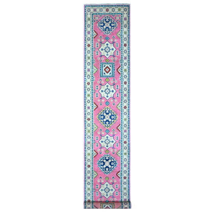 Kazak Wool Hand Knotted Rug Pink Ivory 2.7X15.6 -O089621