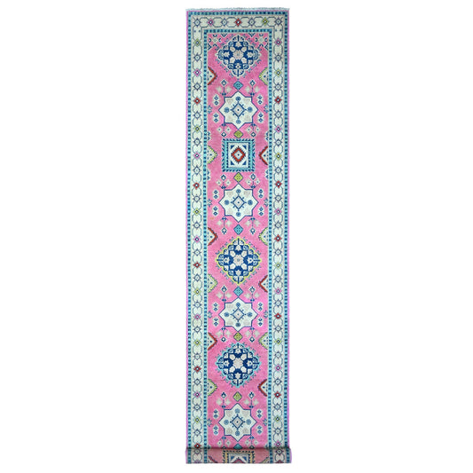 Kazak Wool Hand Knotted Rug Pink Ivory 2.7X15.6 -O089621