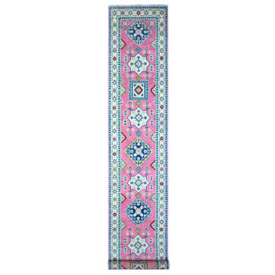 Kazak Wool Hand Knotted Rug Pink Ivory 2.7X15.6 -O089621