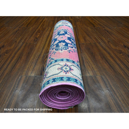 Kazak Wool Hand Knotted Rug Pink Ivory 2.7X15.6 -O089621