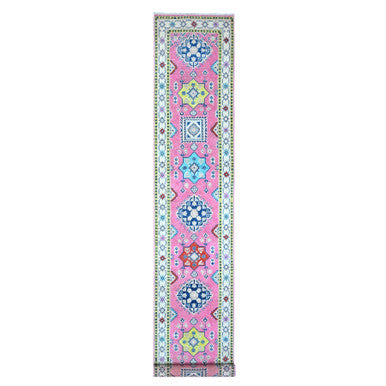 Kazak Wool Hand Knotted Rug Pink Ivory 2.6X15.6 -O089622
