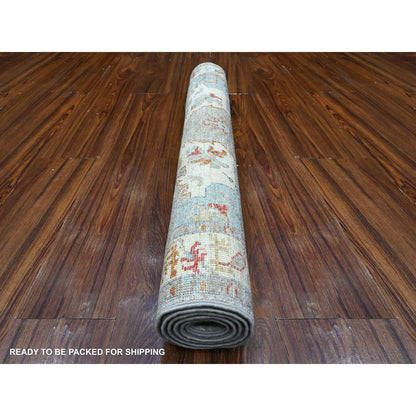 Oushak And Peshawar Wool Hand Knotted Rug Grey Ivory 3.0X4.8 -O089623