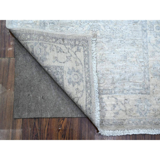 Oushak And Peshawar Wool Hand Knotted Rug Grey Ivory 2.5X17.10 -O089625