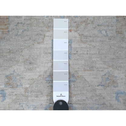 Oushak And Peshawar Wool Hand Knotted Rug Grey Ivory 2.7X9.6 -O089627