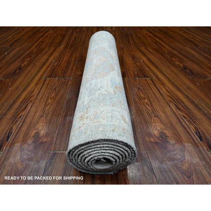 Oushak And Peshawar Wool Hand Knotted Rug Grey Ivory 2.7X9.6 -O089627
