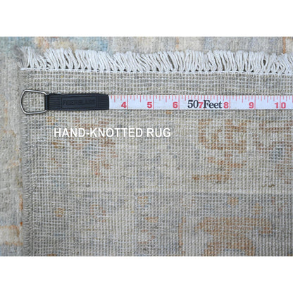 Oushak And Peshawar Wool Hand Knotted Rug Grey Ivory 2.7X9.6 -O089627