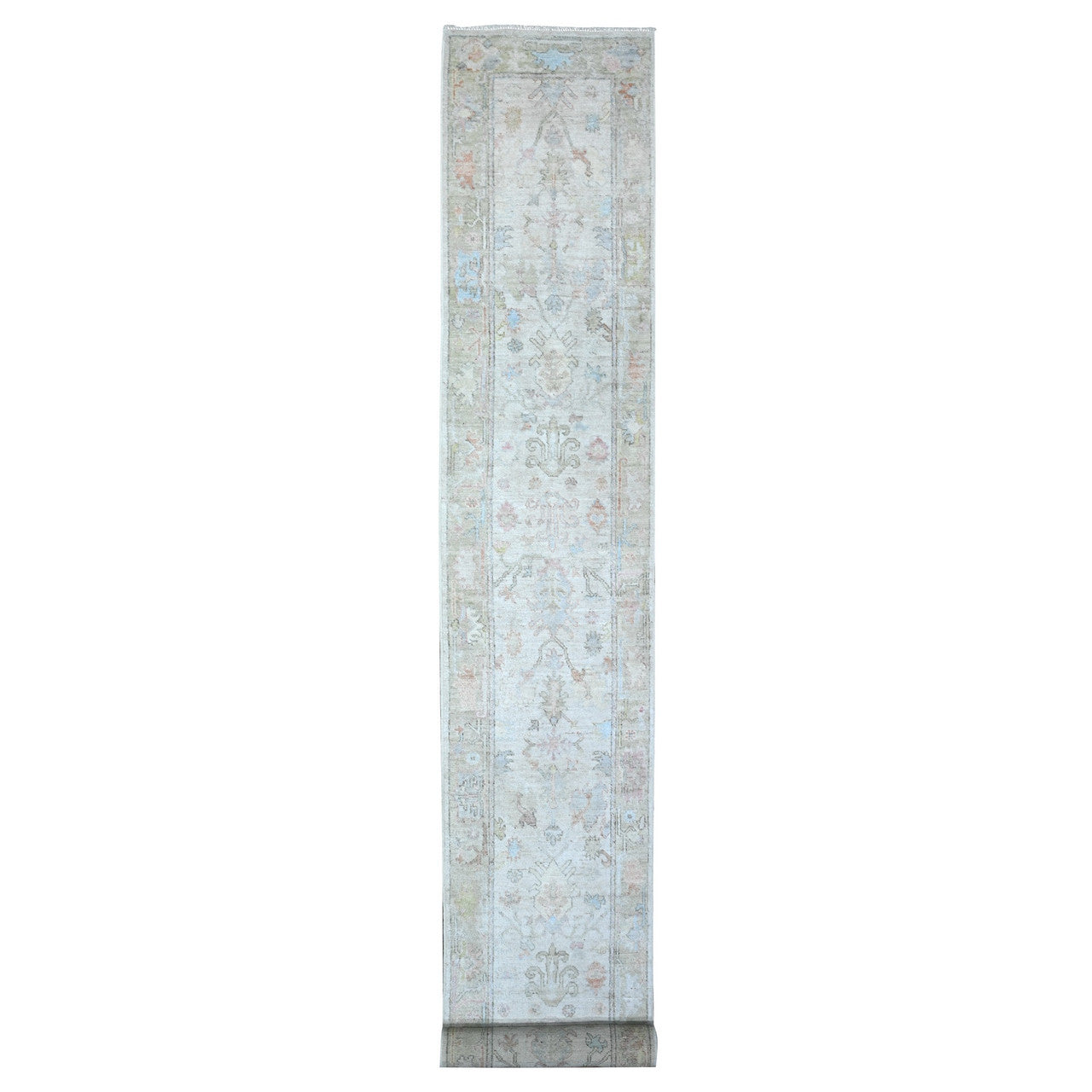 Gray 2'6" x 19'1" Oushak And Peshawar Hand knotted Wool Rug - Sku: O089629