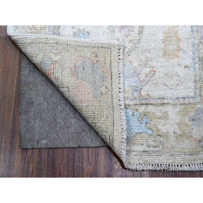 Oushak And Peshawar Wool Hand Knotted Rug Grey Green 2.6X19.1 -O089629